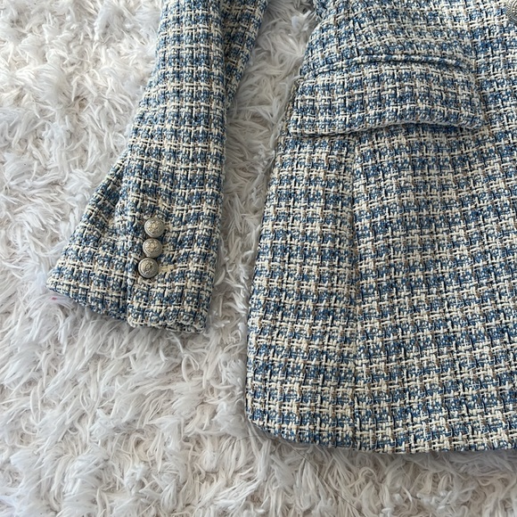 Zara textured tweedy blazer blue and white - Picture 2 of 4